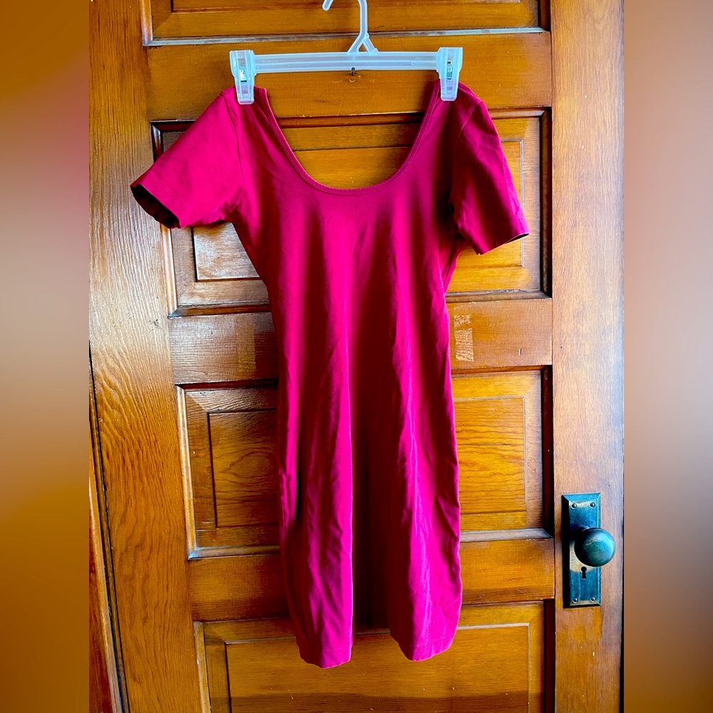 Burgundy American Apparel scoop neck stretch dress